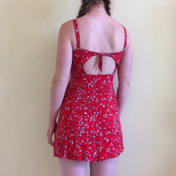 Red Floral Summer Mini Dress - Picture 3 of 3